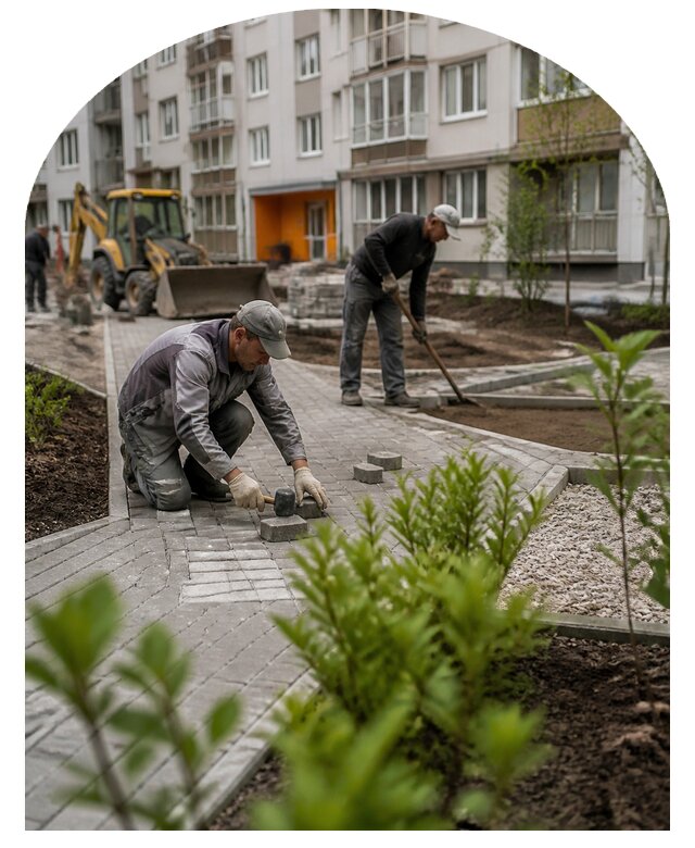Благоустройство двора многоквартирного дома в Рославле